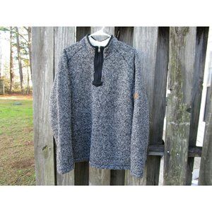Orvis Mens Heather Blk White Sherpa Fleece Lined Pullover 1/4 Zip Sweater Med